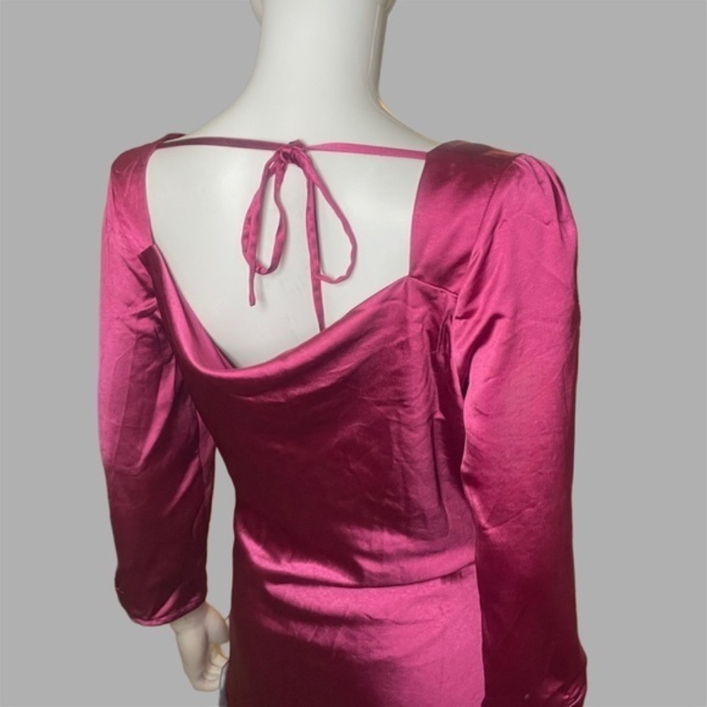 Lush Fuchsia‎ Long Sleeve Satin Mini Dress - Picture 4 of 6